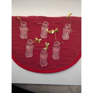Vtg Set 6 Avon Clear Acrylic Angel Christmas Ornaments with Gold Ribbons